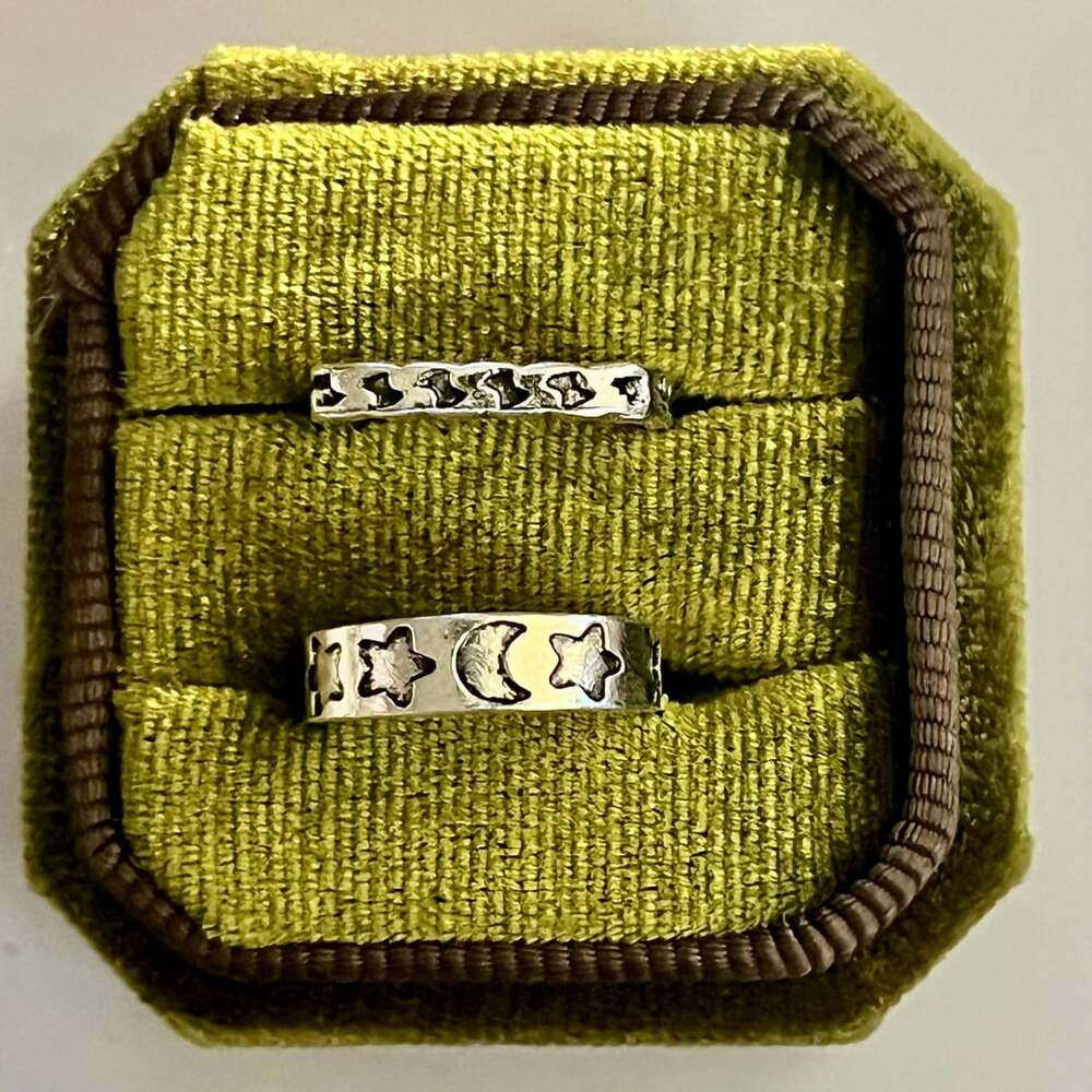 Stainless Steel Silver Celestial Moon and Stars Open Adjustable (2) Toe Rings
